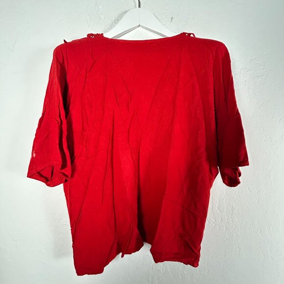 Dairi Fashion Womens Red Fringe Cowl Neck 3/4 Dolman Sleeve Top Loose Fit Casual - Picture 2 of 7